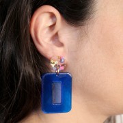 Clous d'oreilles carrés arrondis en acétate 15mm - Terrazzo Vanille - Rose Pastel x2