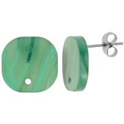Clous d'oreilles carrés arrondis en acétate 15 mm - Marbré Multi-vert nacré x2