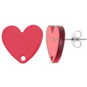 Clous d'oreilles coeur en acétate transparent 14x15.5 mm - Rouge x2|raw }}