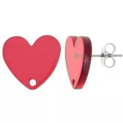 Rouge - Clous d'oreilles coeur en acétate transparent 14x15.5 mm - Rouge x2 Clous d'oreilles coeur en acétate transparent 14x15.5 mm - Rouge x2