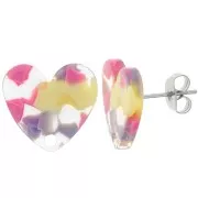 Jaune - Clous d'oreilles coeur en acrylique 14x15.5 mm - Terrazzo Vanille - Rose Pastel x2 Clous d'oreilles coeur en acrylique 14x15.5 mm - Terrazzo Vanille - Rose Pastel x2