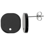 Clous d'oreilles carrés arrondis en acrylique opaque 15 mm - Noir x2|raw }}