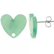 Vert - Clous d'oreilles coeur en acrylique 14x15.5 mm - Marbré Multi-vert nacré x2 Clous d'oreilles coeur en acrylique 14x15.5 mm - Marbré Multi-vert nacré x2