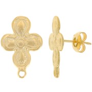 Clous d'oreilles fleur 20.5x14 mm avec anneau fermé - Doré à l'or fin x2