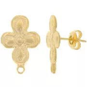 Clous d'oreilles fleur 20.5x14 mm avec anneau fermé - Doré à l'or fin x2