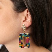 Clous d'oreilles fleur 20.5x14 mm avec anneau fermé - Doré à l'or fin x2