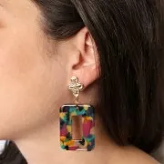 Clous d'oreilles fleur 20.5x14 mm avec anneau fermé - Doré à l'or fin x2