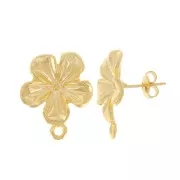 Clous d'oreilles fleur 18 mm avec anneau fermé - Doré à l'or fin x2