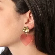 Clous d'oreilles fleur 18 mm avec anneau fermé - Doré à l'or fin x2