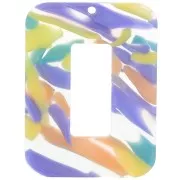 Pendentif rectangle évidé en acétate 40x30 mm - Abstrait Violet - Saumon x1