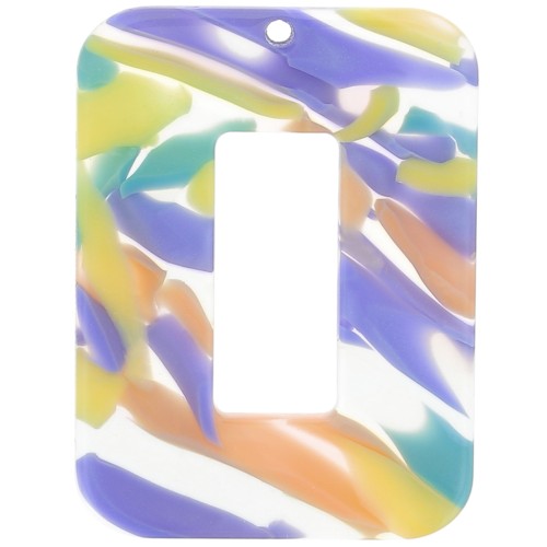 Pendentif rectangle évidé en acétate 40x30 mm - Abstrait Violet - Saumon x1