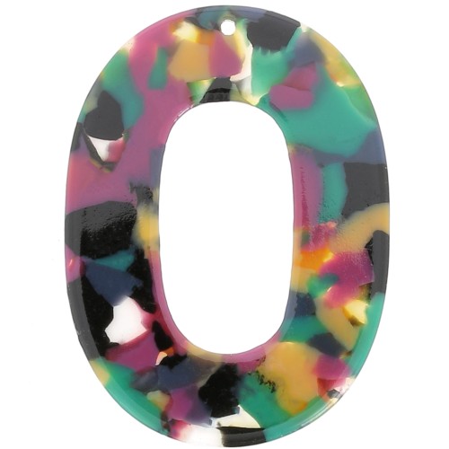 Pendentif ovale évidé 47x34 mm en acétate - Ecaille de tortue Vert - Fuchsia x1