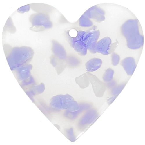 Pendentif coeur 31x32 mm en acétate - Terrazzo Violet - Blanc nacré x1