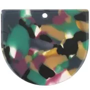 Pendentif demi-lune en acétate 29x33 mm - Ecaille de tortue Vert - Fuchsia x1