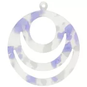 Pendentif rond ajouré en acétate 30 mm - Terrazzo Violet - Blanc nacré x1