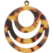 Pendentif rond ajouré en acétate 30 mm - Ecaille de tortue Marron - Noir x1
