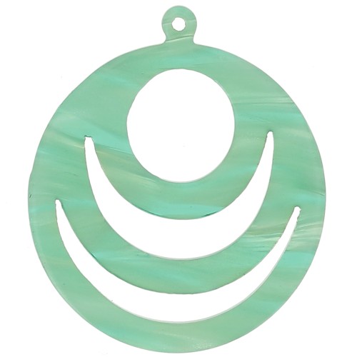 Pendentif rond ajouré en acétate 30 mm - Marbré Multi-vert nacré x1