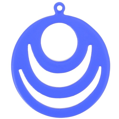 Pendentif rond ajouré en acrylique transparent 30 mm - Bleu électrique x1