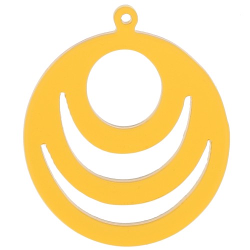 Pendentif rond ajouré en acrylique transparent 30 mm - Jaune x1