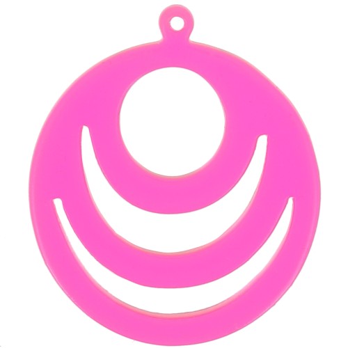 Pendentif rond ajouré en acrylique transparent 30 mm - Rose - orange fluo x1