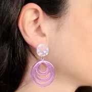 Pendentif rond ajouré en acrylique transparent 30 mm - Violet clair x1