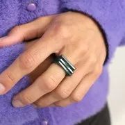 Bague plate en acétate transparent - Taille 51 - Vert foncé x1