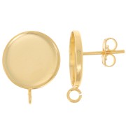 Clous d'oreilles pour cabochon fond plat 14mm - anneau ouvert - Doré à l'or fin x2|raw }}