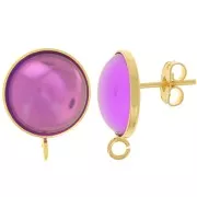 Clous d'oreilles pour cabochon fond plat 14mm - anneau ouvert - Doré à l'or fin x2