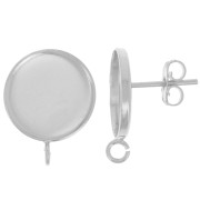 Clous d'oreilles pour cabochon fond plat 14mm - anneau ouvert - Placage Arg fin x2|raw }}