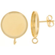 Clous d'oreilles pour cabochon fond plat 16mm - anneau ouvert - Doré à l'or fin x2