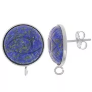 Clous d'oreilles pour cabochon fond plat 16mm - anneau ouvert - Placage Arg fin x2