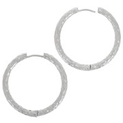 Créoles rondes martelées 31 mm - Fil 3 mm - Acier Inoxydable 304 x2