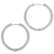 Créoles rondes martelées 31 mm - Fil 3 mm - Acier Inoxydable 304 x2
