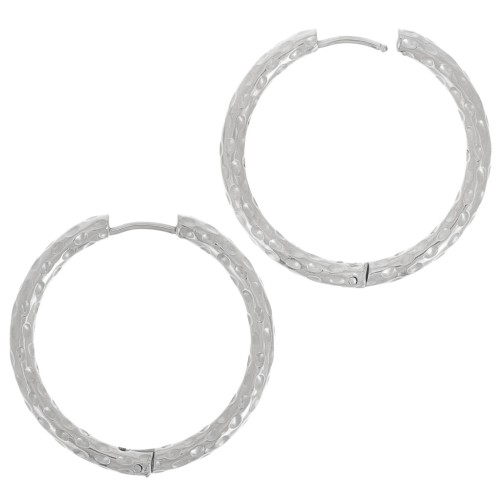 Créoles rondes martelées 31 mm - Fil 3 mm - Acier Inoxydable 304 x2