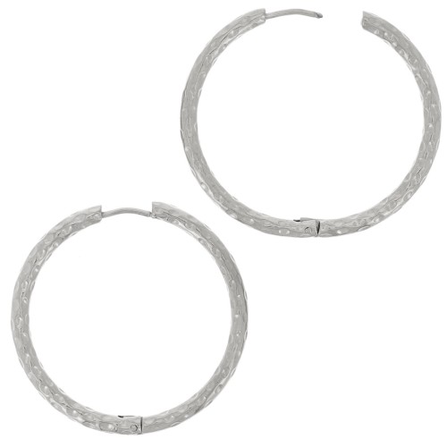 Créoles rondes martelées 36 mm - Fil 3 mm - Acier Inoxydable 304 x2