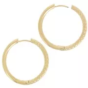 Créoles rondes martelées réversible 31 mm - Fil 3 mm -Acier Inoxydable 304 Doré x2