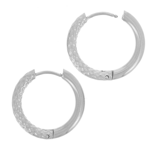 Créoles rondes martelées - réversible - 22 mm - Fil 3 mm - Acier Inoxydable 304 x2