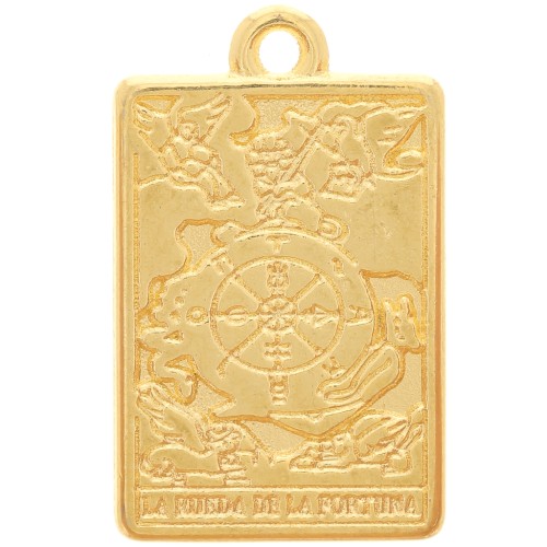 Pendentif carte de tarot 23x14 mm - La roue de la fortune - Doré à l'or fin x1