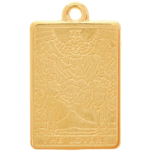 Pendentif carte de tarot 23x14 mm - Les amoureux - Doré à l'or fin x1