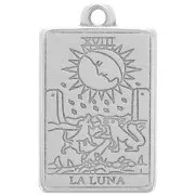 Pendentif carte de tarot 23x14 mm - La Lune - Placage Argent fin vieilli x1