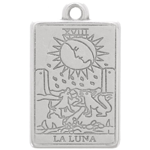 Pendentif carte de tarot 23x14 mm - La Lune - Placage Argent fin vieilli x1