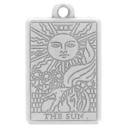 Pendentif carte de tarot 23x14 mm - Le soleil - Placage Argent fin vieilli x1