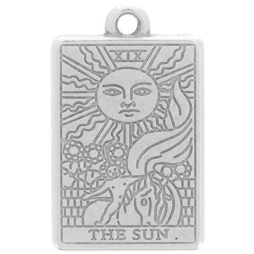 Pendentif carte de tarot 23x14 mm - Le soleil - Placage Argent fin vieilli x1