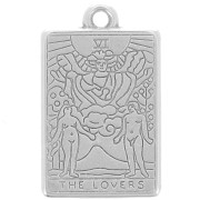 Pendentif carte de tarot 23x14 mm - Les amoureux - Placage Argent fin vieilli x1