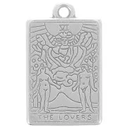 Pendentif carte de tarot 23x14 mm - Les amoureux - Placage Argent fin vieilli x1