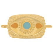 Intercalaire rectangle texturé 26x12 mm & résine époxy - Doré Or fin - Ocre - Bleu