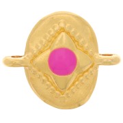 Intercalaire ovale 18x15mm motif étoile & résine époxy - Doré à l'or fin - Fuchsia|raw }}