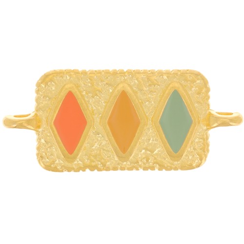 Intercalaire rectangle 28x12 mm motif losange - Doré à l'or fin - Pastel x1