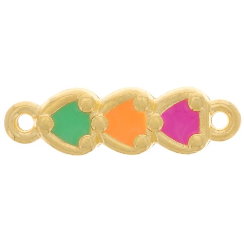 Intercalaire 3 coeurs 23x7 mm avec résine époxy - Doré à l'or fin - Multicolore
