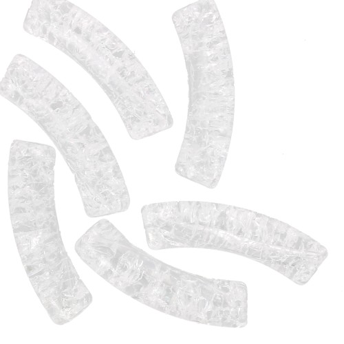 Perles tube incurvé en acrylique transparent 32x8 mm effet craquelé - Transparent x6